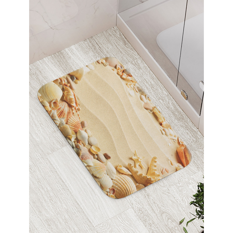 Blurry Ocean Seashells Sandy Bath Mat