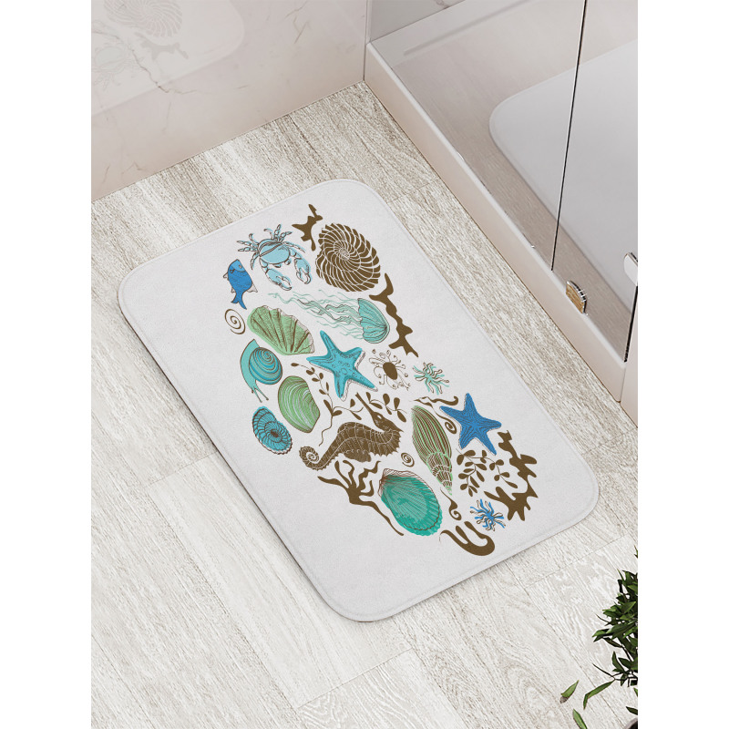 Heart with Aquatic Animals Bath Mat