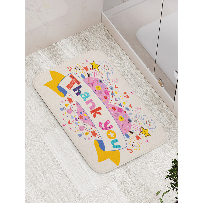 Heart Stars and Clouds Bath Mat