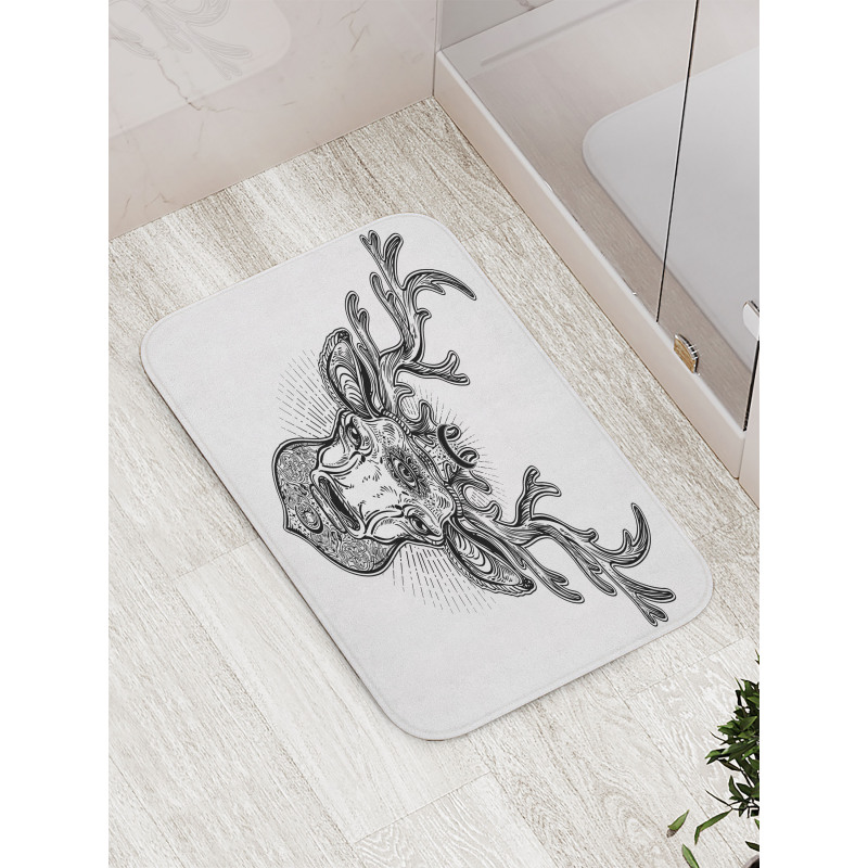 Ornate Deer Head Moon Antlers Bath Mat