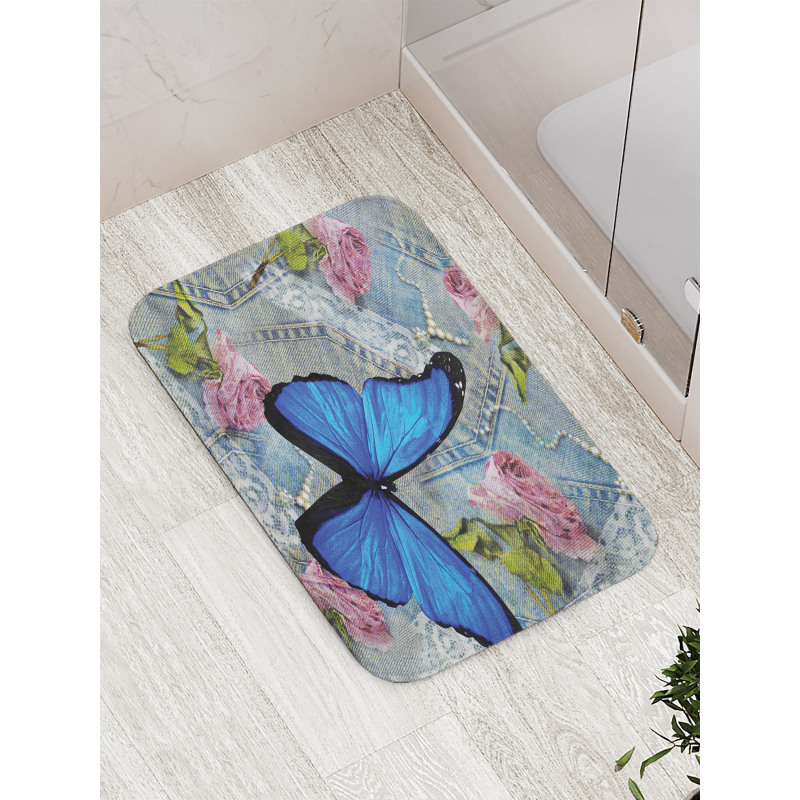 Roses Pearls and Butterly Bath Mat