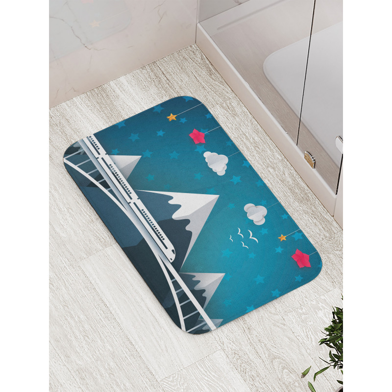 Cartoon Style Mountains Bath Mat