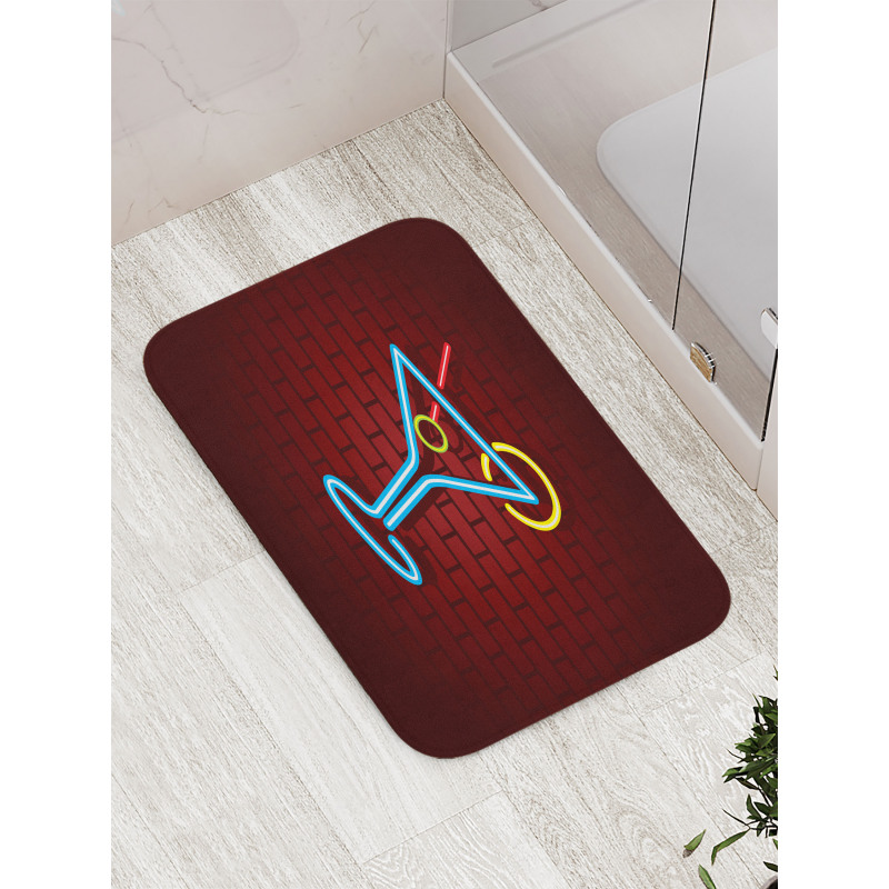 Cocktail Glass over Brick Wall Bath Mat