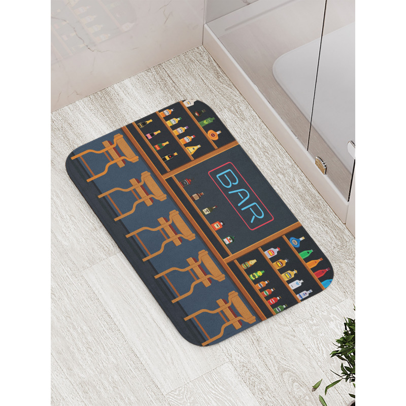 Bar Chairs Cocktail Bottles Bath Mat