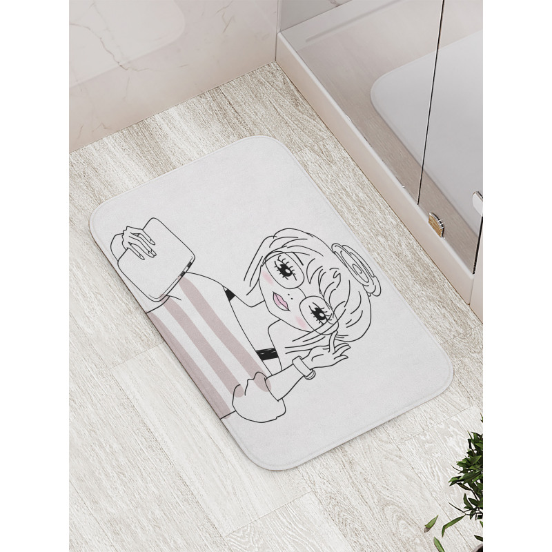 Sketchy Hipster Girl Tablet Bath Mat