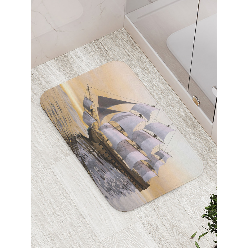 Ship Sailing on Ocean Bath Mat