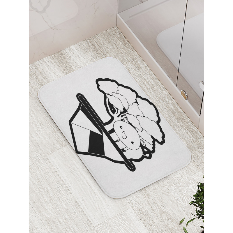 Monotone Baby Animal Tree Bath Mat