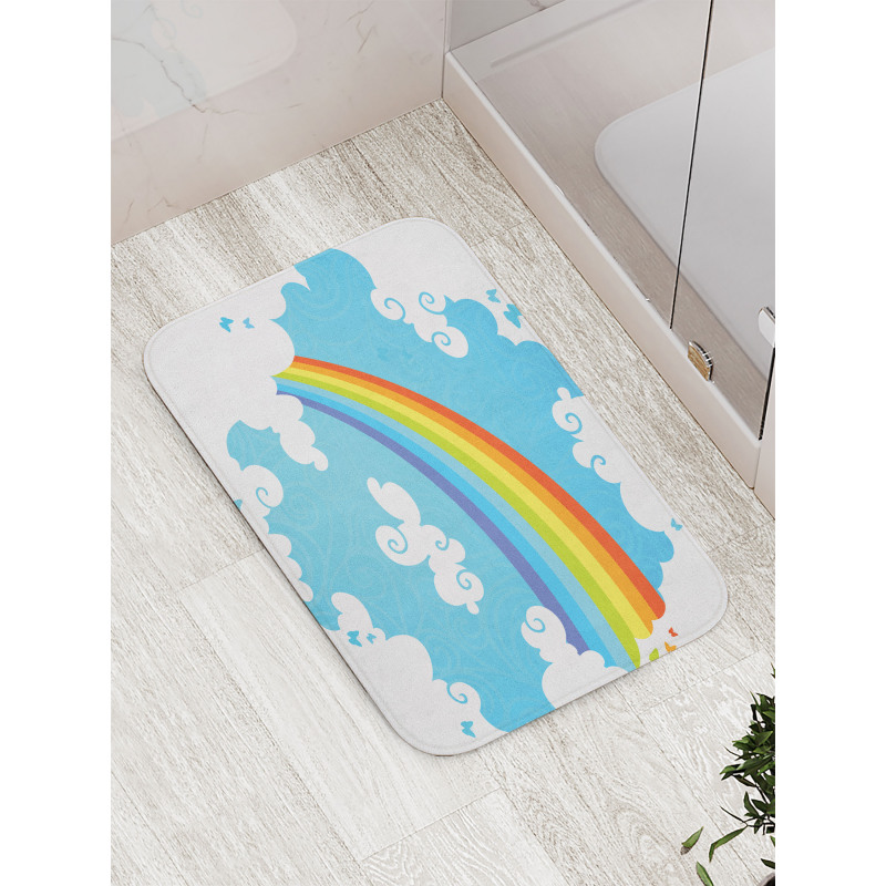 Clouds on Blue Swirl Lines Bath Mat