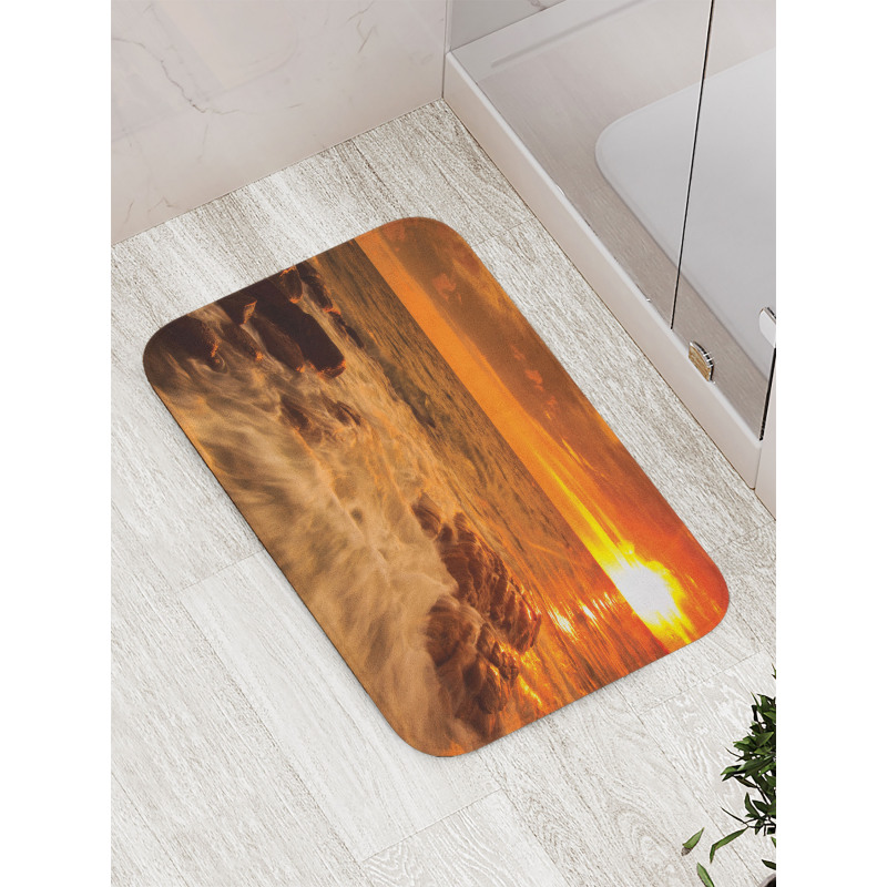 Ocean with Rocks at Sunset Bath Mat