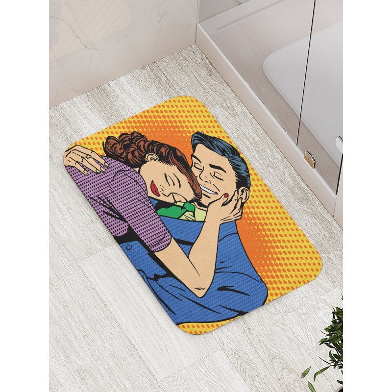 Loving Husband Wife Hugging Bath Mat