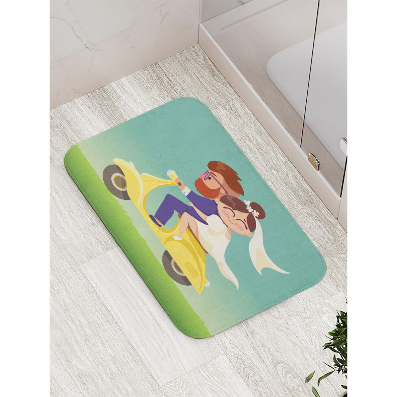 Happy Newlyweds on a Scooter Bath Mat