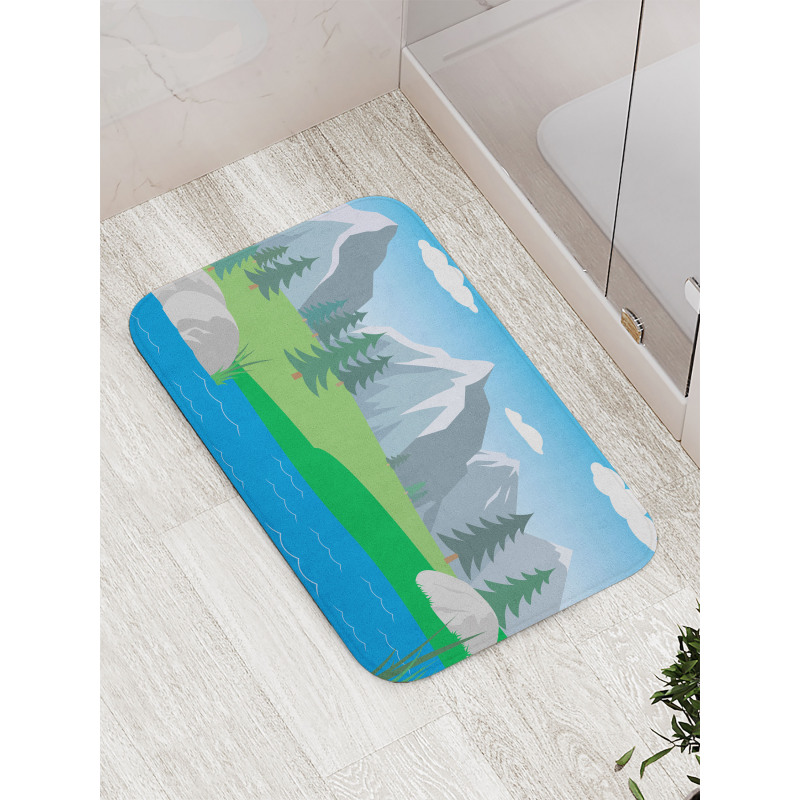 Cartoon Spring Scene Bath Mat