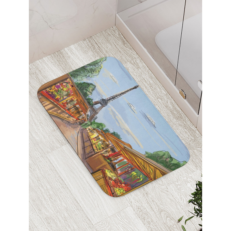 Colorful Sketch Street Eiffel Bath Mat