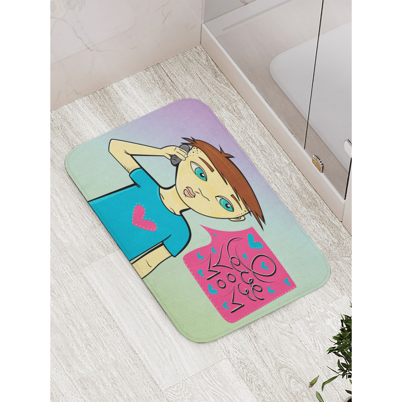 Boy Calling His Mother Bath Mat