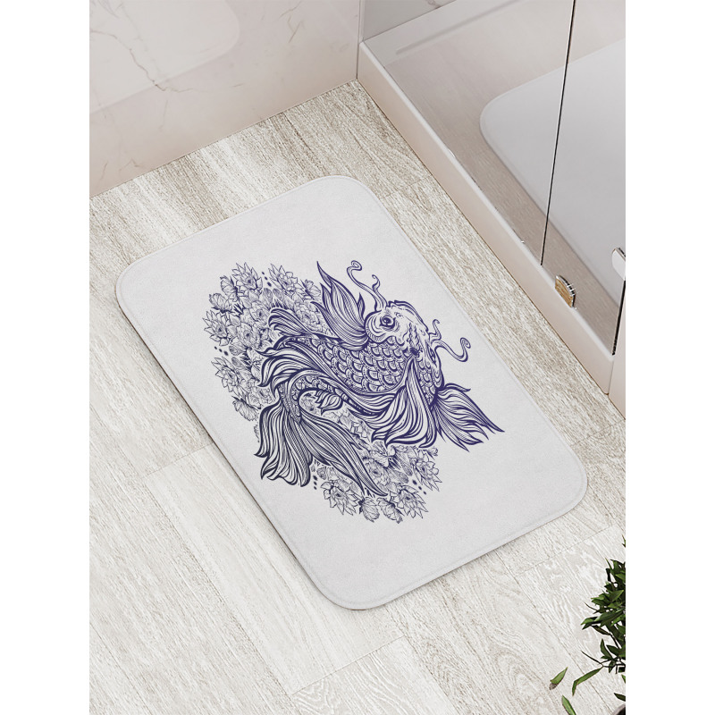 Koi Carp in Dark Blue Tone Bath Mat