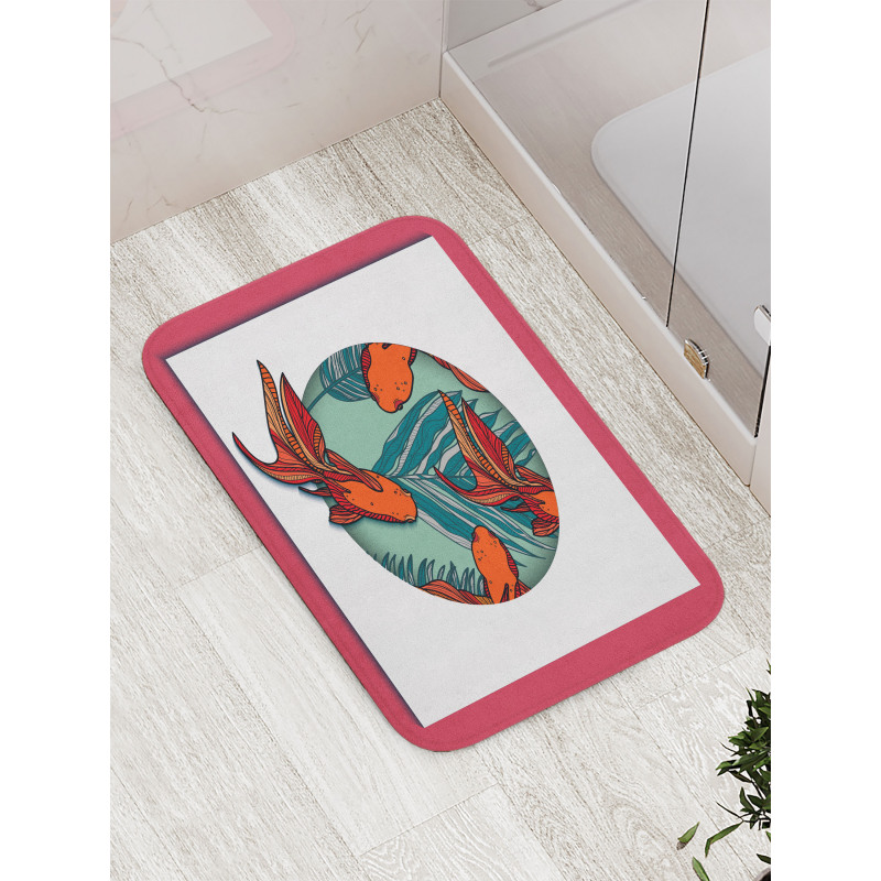 Tropical Leaves in Circle Bath Mat