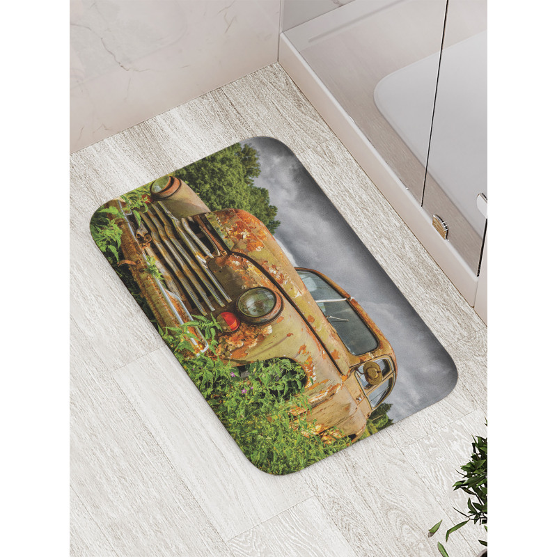 Discarded Rusty Junk Car Bath Mat