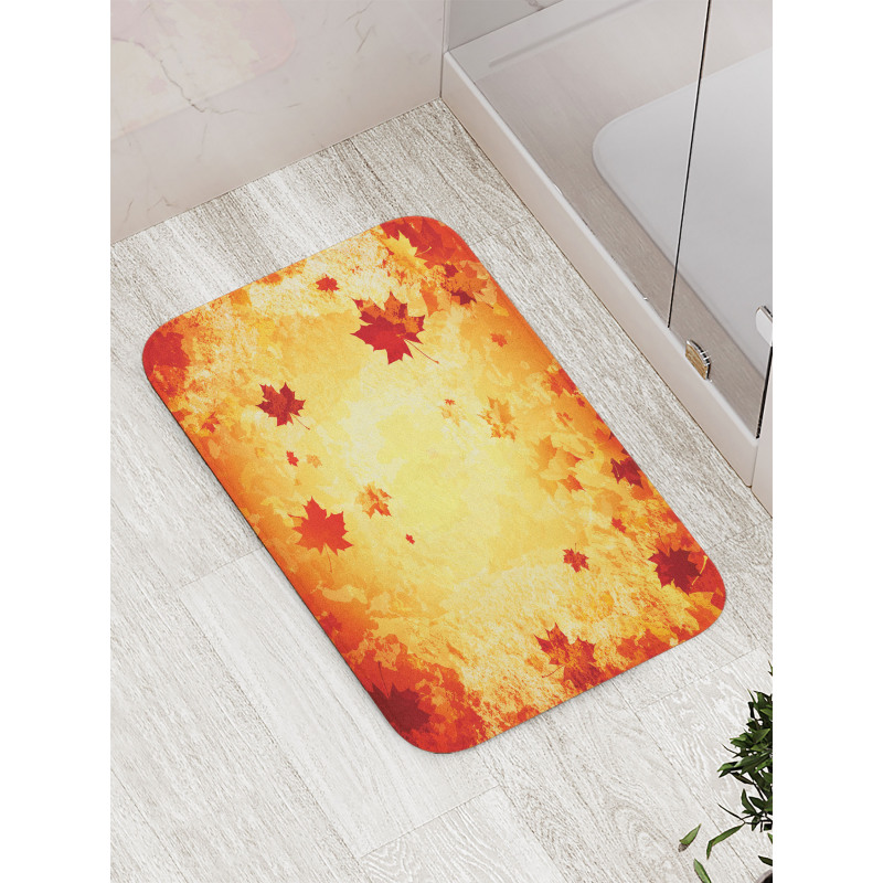 Abstract Grunge Maple Leaves Bath Mat