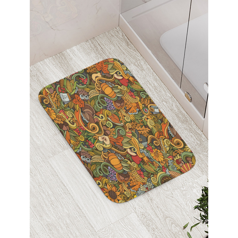 Hand-drawn Art Thanksgiving Bath Mat