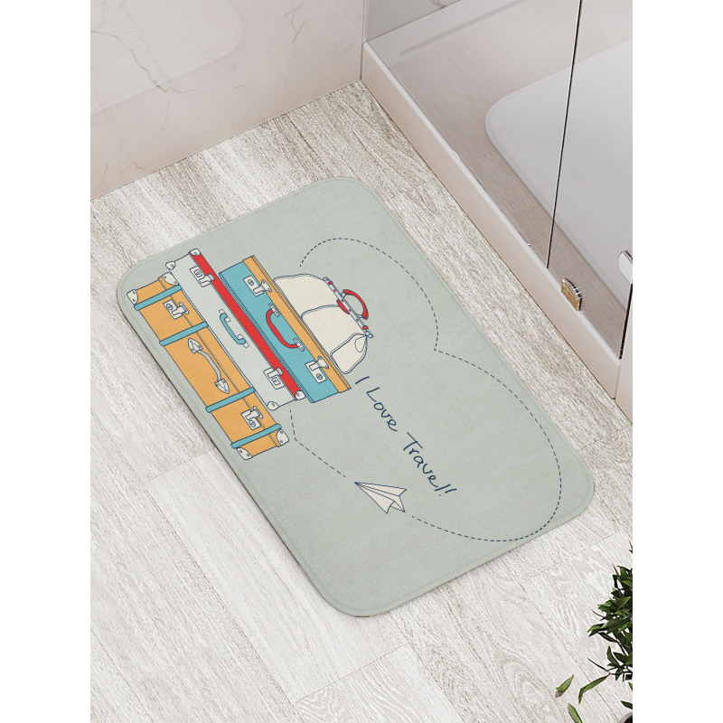 Flying Paper Plane Words Bath Mat