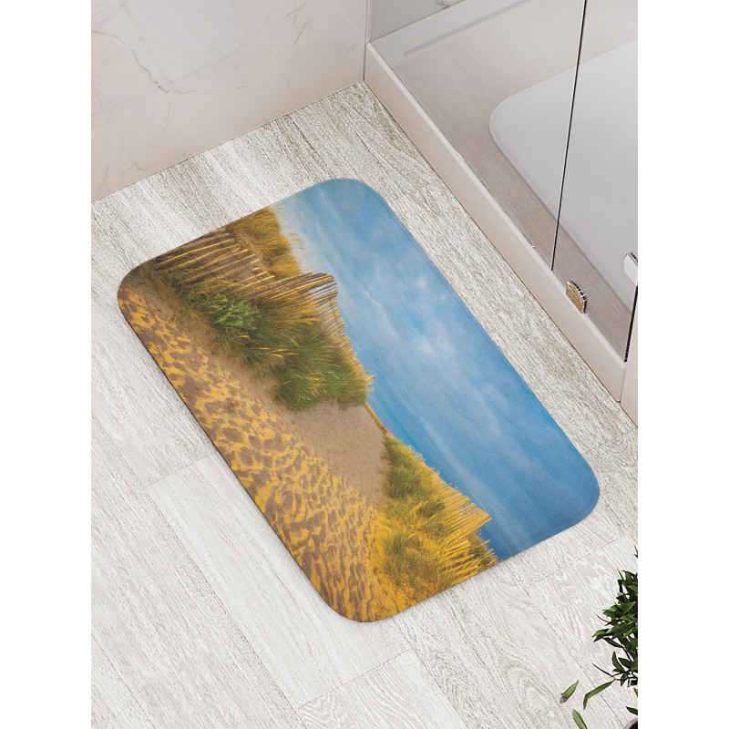 Sandy Beach Bushes Bath Mat