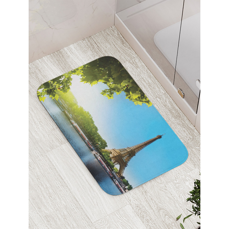 Sunny Day Eiffel Tower River Bath Mat