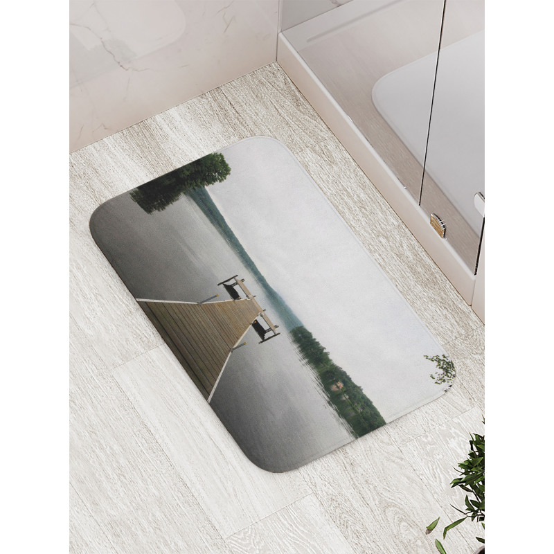 Calm Water Overcast Weather Bath Mat