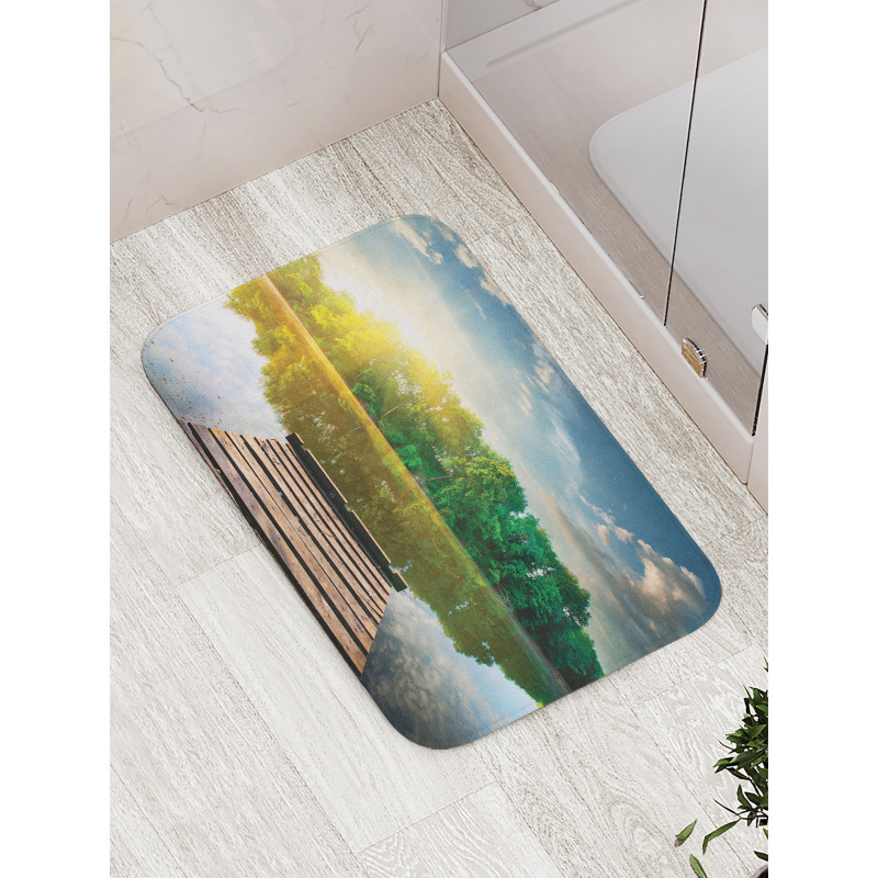 Old Pier Tranquil Sunrise Lake Bath Mat