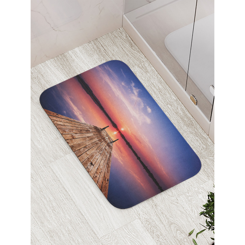 Panoramic Lake Old Pier Sunset Bath Mat