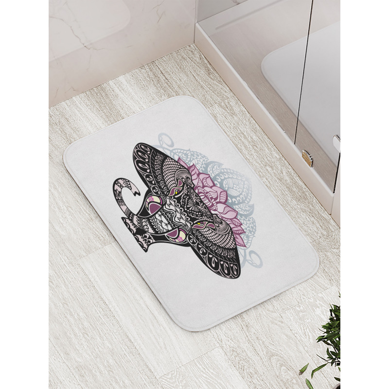 Elephant with Floral Crown Bath Mat