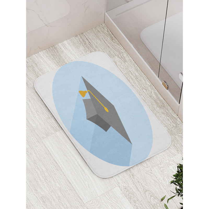 Cap on Blue Round Bath Mat