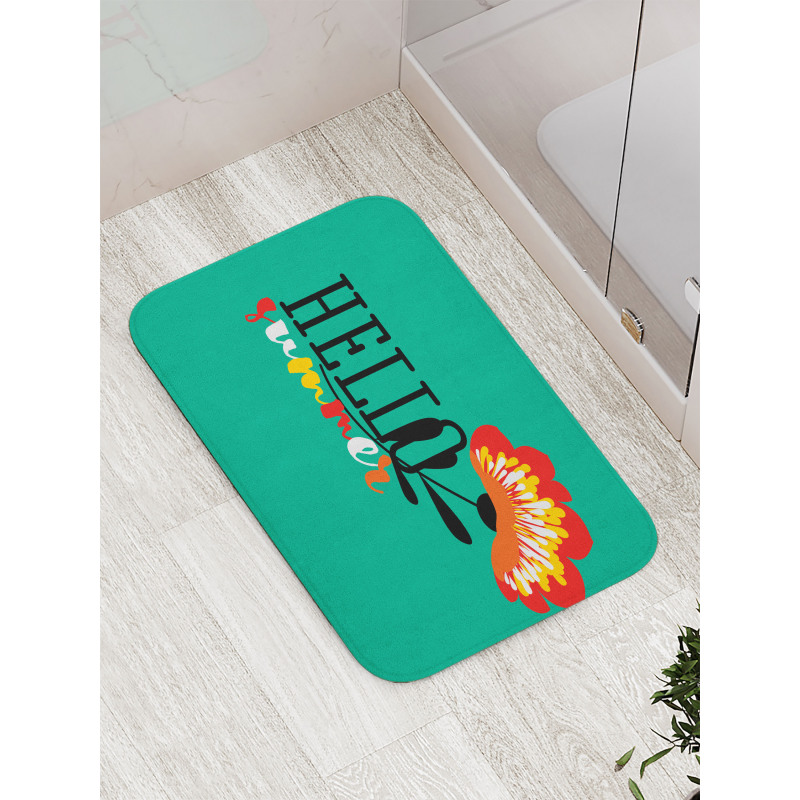 Floral Hello Summer Text Bath Mat