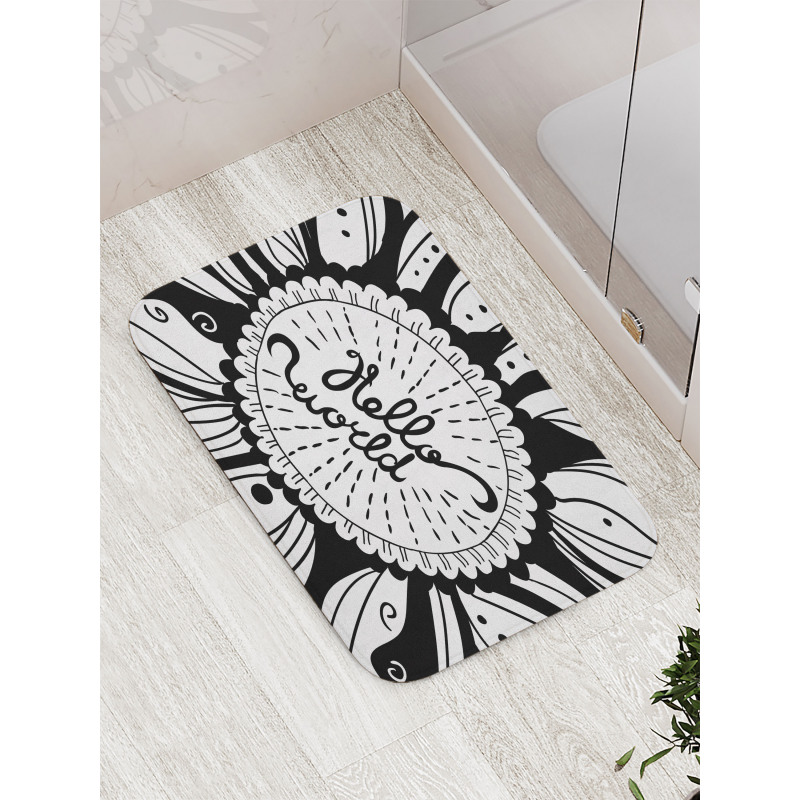 Monochrome Style Hello World Bath Mat