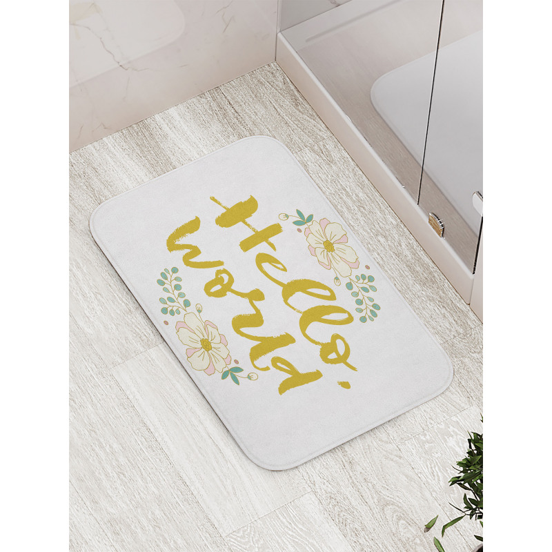 Floral Hello World Lettering Bath Mat