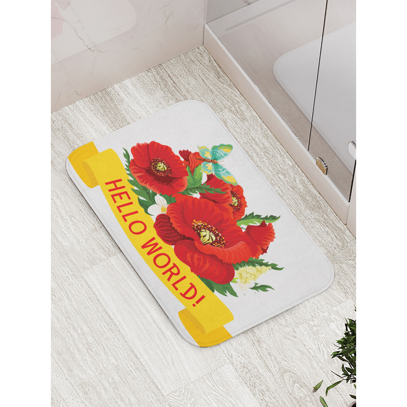 Hello World Spring Flowers Bath Mat