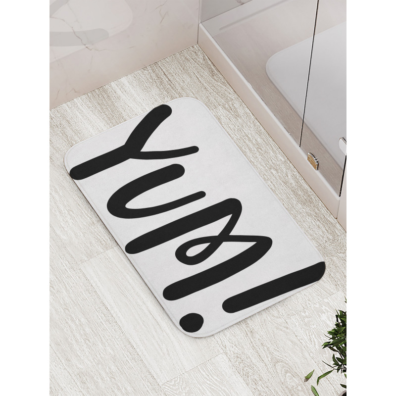 Simplistic Text in Monochrome Bath Mat