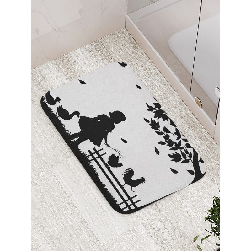 Little Girl Geese Rooster Bath Mat