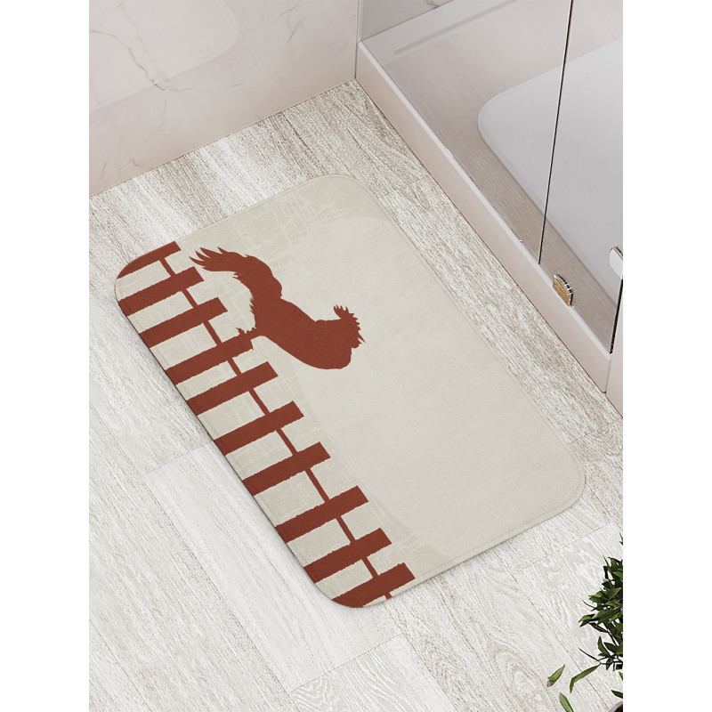 Rooster Silhouette Grunge Bath Mat