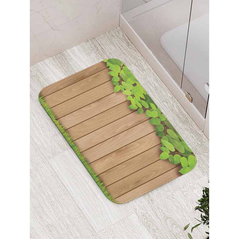 Leafy Tree Branch Grass Fence Bath Mat