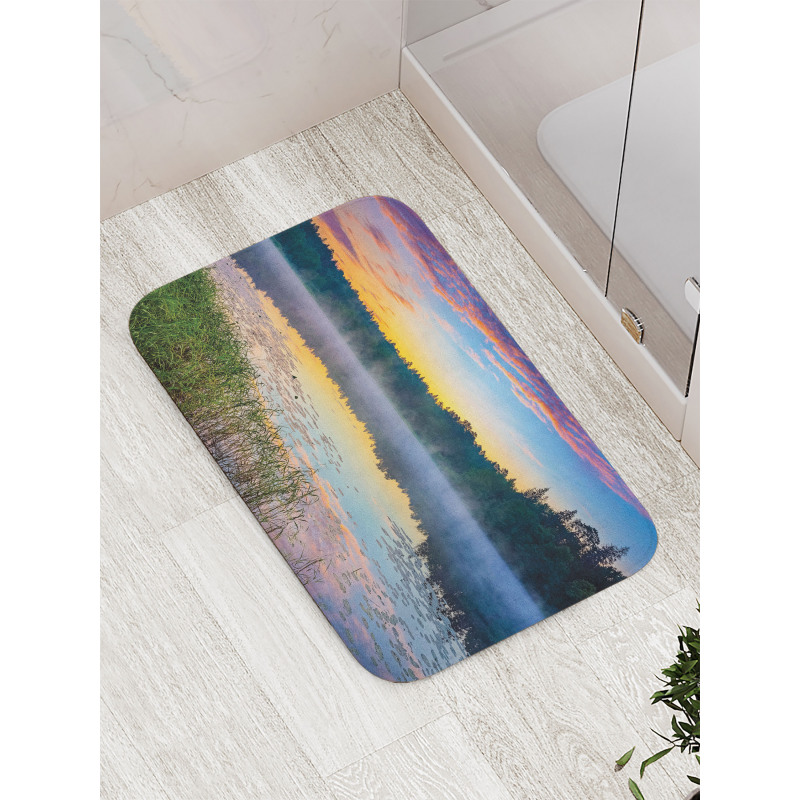 Foggy Sunset on Lake Bath Mat