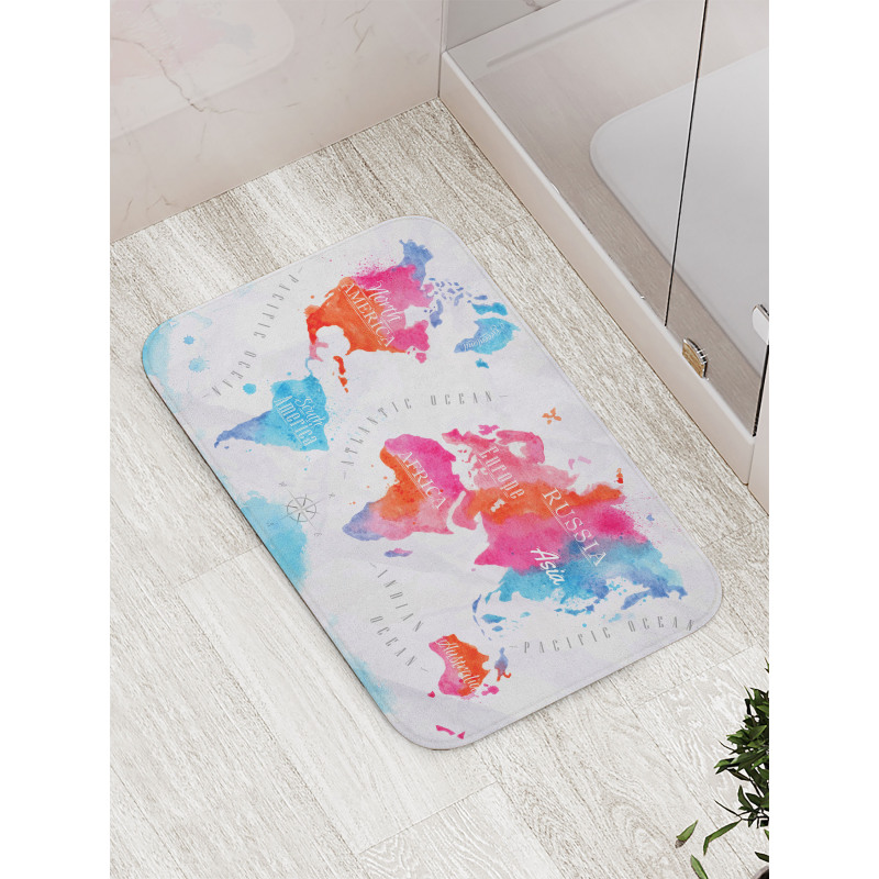 Watercolored World Map Bath Mat