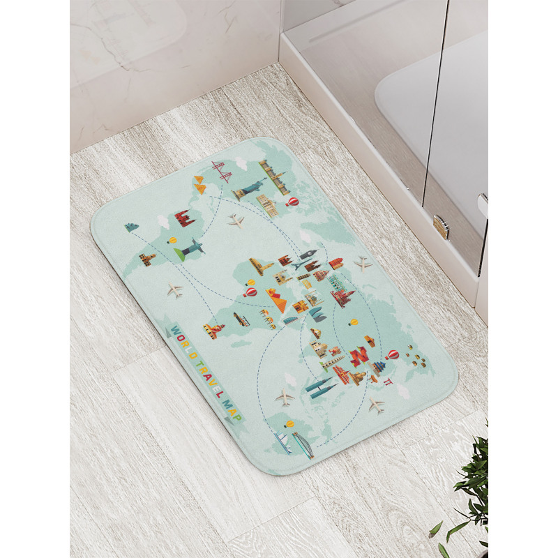 Famous World Travel Map Bath Mat