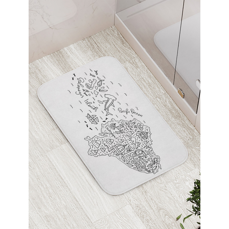 Infographic Doodle Line Map Bath Mat