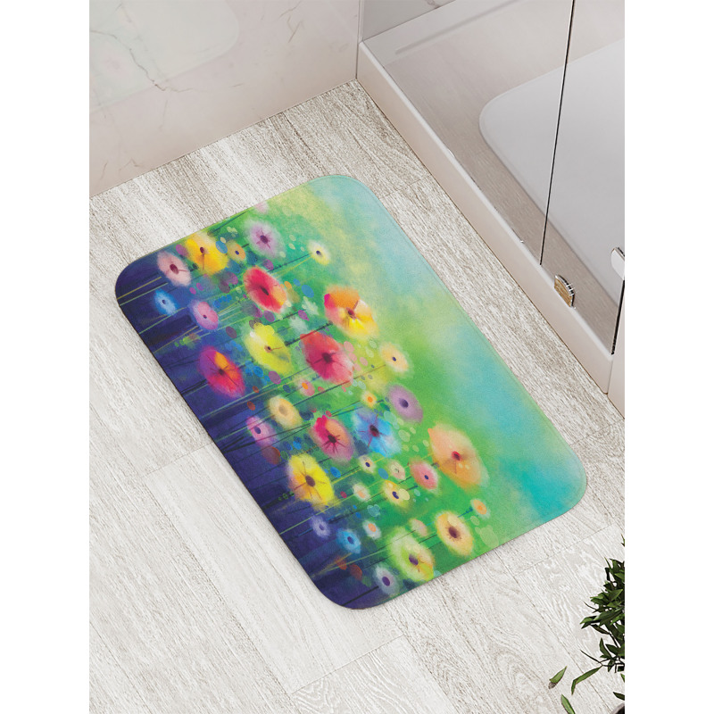 Colorful Garden Meadow Theme Bath Mat