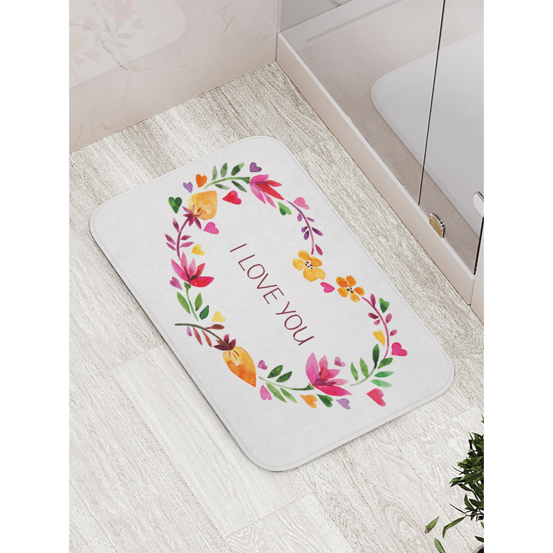 Text in Floral Heart Bath Mat