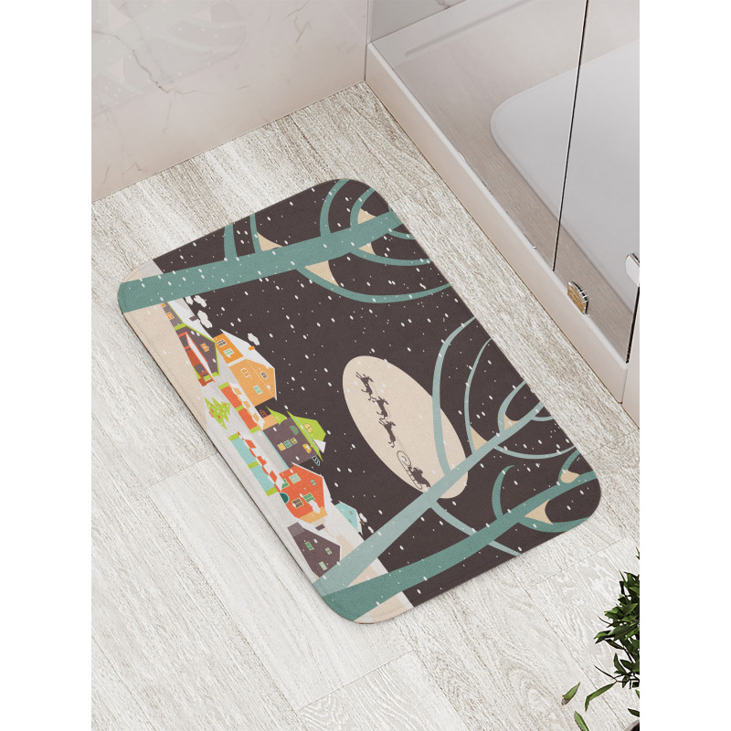 Snow Santa with Deer Town Bath Mat