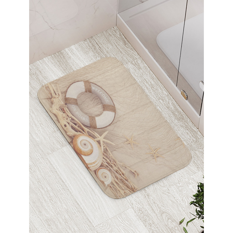 Life Buoy Wooden Sepia Bath Mat