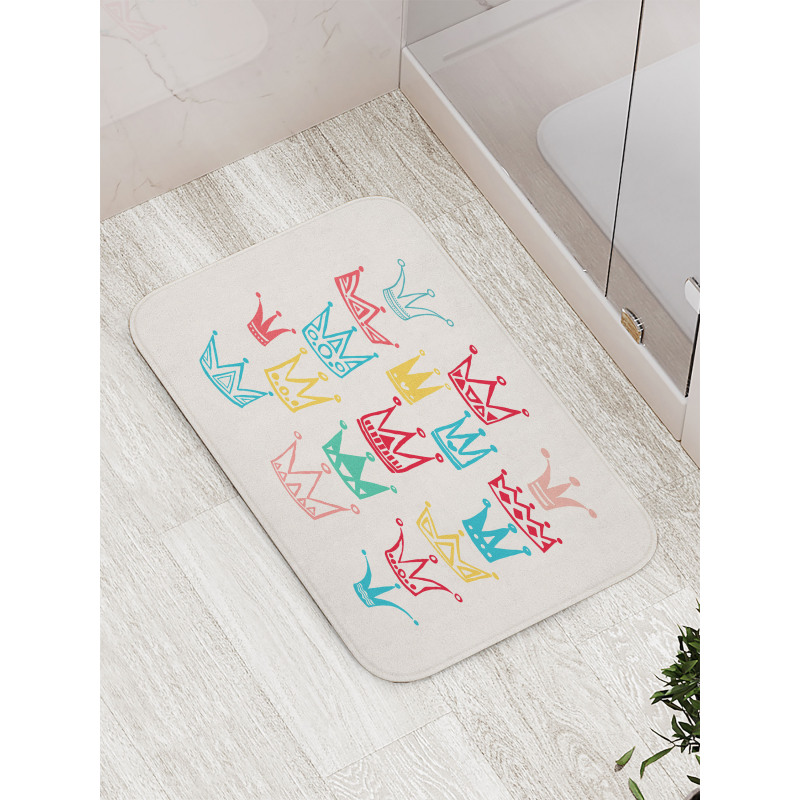 Cartoonish Colorful Crowns Bath Mat