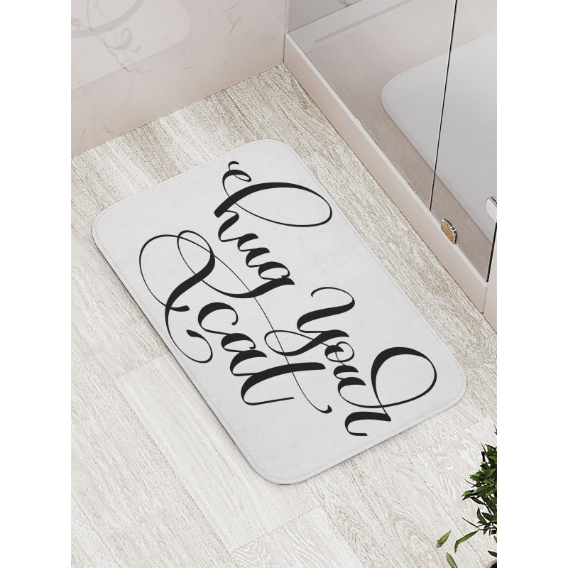 Ink Brush Cursive Hug Your Cat Bath Mat