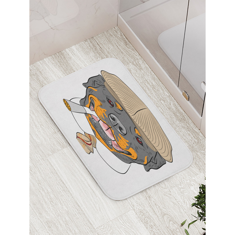 Dog in a Cap and Tie Bath Mat